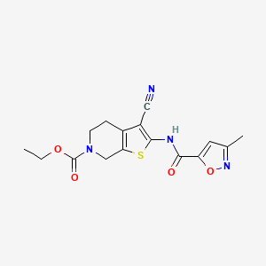 molecular formula C16H16N4O4S B2421091 ethyl 3-cyano-2-(3-methylisoxazole-5-carboxamido)-4,5-dihydrothieno[2,3-c]pyridine-6(7H)-carboxylate CAS No. 953143-41-4