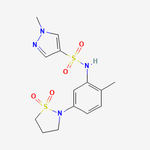 molecular formula C14H18N4O4S2 B2421111 N-(5-(1,1-dioxidoisothiazolidin-2-yl)-2-methylphenyl)-1-methyl-1H-pyrazole-4-sulfonamide CAS No. 1448124-25-1