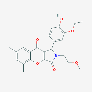 molecular formula C24H25NO6 B242112 1-(3-Ethoxy-4-hydroxyphenyl)-2-(2-methoxyethyl)-5,7-dimethyl-1,2-dihydrochromeno[2,3-c]pyrrole-3,9-dione 