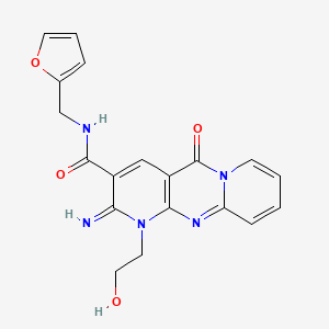 molecular formula C19H17N5O4 B2421130 N-(Furan-2-ylmethyl)-7-(2-hydroxyethyl)-6-imino-2-oxo-1,7,9-triazatricyclo[8.4.0.03,8]tetradeca-3(8),4,9,11,13-pentaene-5-carboxamide CAS No. 370869-66-2