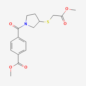 molecular formula C16H19NO5S B2421133 Methyl 4-(3-((2-methoxy-2-oxoethyl)thio)pyrrolidine-1-carbonyl)benzoate CAS No. 2034471-64-0