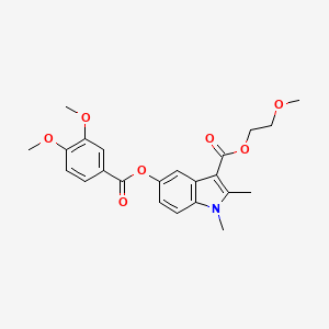 molecular formula C23H25NO7 B2421138 2-methoxyethyl 5-((3,4-dimethoxybenzoyl)oxy)-1,2-dimethyl-1H-indole-3-carboxylate CAS No. 896834-40-5