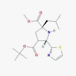 molecular formula C18H28N2O4S B2421140 4-(tert-butyl) 2-methyl (2R,5S)-2-isobutyl-5-(1,3-thiazol-2-yl)tetrahydro-1H-pyrrole-2,4-dicarboxylate CAS No. 1820598-57-9