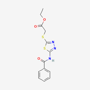 molecular formula C13H13N3O3S2 B2421150 乙酸2-[(5-苯甲酰胺-1,3,4-噻二唑-2-基)硫代基] CAS No. 392317-99-6