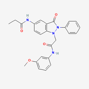 molecular formula C25H24N4O4 B2421156 N-(1-(2-((3-methoxyphenyl)amino)-2-oxoethyl)-3-oxo-2-phenyl-2,3-dihydro-1H-indazol-5-yl)propionamide CAS No. 1251620-91-3