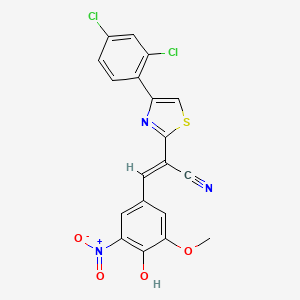 molecular formula C19H11Cl2N3O4S B2421170 (E)-2-(4-(2,4-dichlorophenyl)thiazol-2-yl)-3-(4-hydroxy-3-methoxy-5-nitrophenyl)acrylonitrile CAS No. 683254-93-5