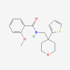 molecular formula C18H21NO3S B2421172 2-methoxy-N-((4-(thiophen-2-yl)tetrahydro-2H-pyran-4-yl)methyl)benzamide CAS No. 1203061-78-2