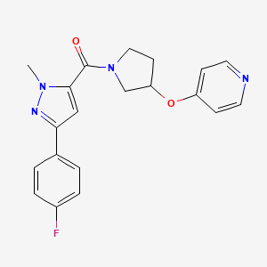 molecular formula C20H19FN4O2 B2421192 (3-(4-氟苯基)-1-甲基-1H-吡唑-5-基)(3-(吡啶-4-yloxy)吡咯烷-1-基)甲酮 CAS No. 2034495-09-3