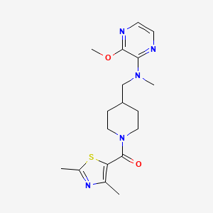 molecular formula C18H25N5O2S B2421199 (2,4-Dimethyl-1,3-thiazol-5-yl)-[4-[[(3-methoxypyrazin-2-yl)-methylamino]methyl]piperidin-1-yl]methanone CAS No. 2380084-14-8