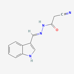molecular formula C12H10N4O B2421214 2-氰基-N'-[(E)-1H-吲哚-3-基亚甲基]乙酰肼 CAS No. 1802163-17-2