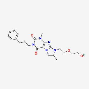 molecular formula C22H27N5O4 B2421215 8-(2-(2-羟乙氧基)乙基)-1,7-二甲基-3-(3-苯丙基)-1H-咪唑并[2,1-f]嘌呤-2,4(3H,8H)-二酮 CAS No. 938751-34-9