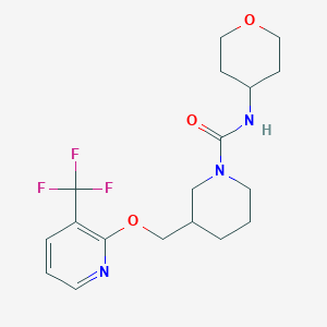 molecular formula C18H24F3N3O3 B2421224 N-(Oxan-4-yl)-3-[[3-(trifluoromethyl)pyridin-2-yl]oxymethyl]piperidine-1-carboxamide CAS No. 2380040-62-8