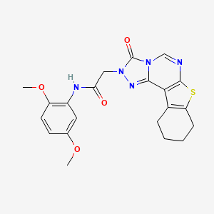 molecular formula C21H21N5O4S B2421225 N-(2,5-dimethoxyphenyl)-2-{5-oxo-10-thia-3,4,6,8-tetraazatetracyclo[7.7.0.0^{2,6}.0^{11,16}]hexadeca-1(9),2,7,11(16)-tetraen-4-yl}acetamide CAS No. 1207036-28-9