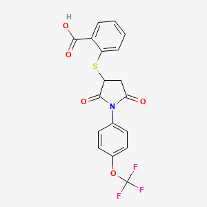 molecular formula C18H12F3NO5S B2421245 2-[2,5-dioxo-1-[4-(trifluoromethoxy)phenyl]pyrrolidin-3-yl]sulfanylbenzoic Acid CAS No. 278609-78-2