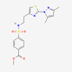 molecular formula C18H20N4O4S2 B2421252 methyl 4-(N-(2-(2-(3,5-dimethyl-1H-pyrazol-1-yl)thiazol-4-yl)ethyl)sulfamoyl)benzoate CAS No. 1421516-46-2