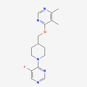 molecular formula C16H20FN5O B2421253 4-((1-(5-Fluoropyrimidin-4-yl)piperidin-4-yl)methoxy)-5,6-dimethylpyrimidine CAS No. 2309216-42-8
