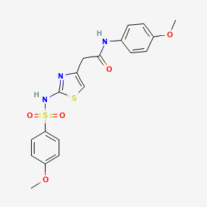 molecular formula C19H19N3O5S2 B2421279 N-(4-methoxyphenyl)-2-(2-(4-methoxyphenylsulfonamido)thiazol-4-yl)acetamide CAS No. 922000-74-6