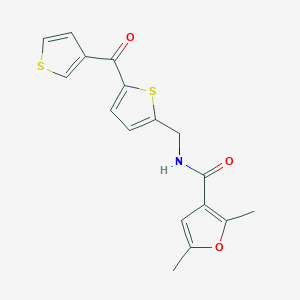 molecular formula C17H15NO3S2 B2421283 2,5-dimethyl-N-((5-(thiophene-3-carbonyl)thiophen-2-yl)methyl)furan-3-carboxamide CAS No. 1797964-70-5