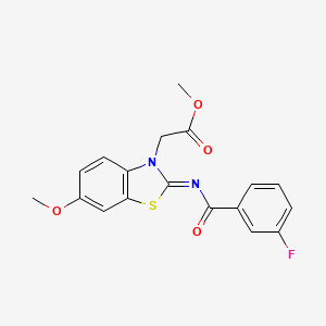 molecular formula C18H15FN2O4S B2421298 (Z)-甲基 2-(2-((3-氟苯甲酰)亚氨基)-6-甲氧基苯并[d]噻唑-3(2H)-基)乙酸酯 CAS No. 865199-67-3