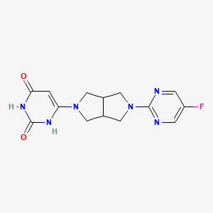 molecular formula C14H15FN6O2 B2421299 6-[5-(5-Fluoropyrimidin-2-yl)-1,3,3a,4,6,6a-hexahydropyrrolo[3,4-c]pyrrol-2-yl]-1H-pyrimidine-2,4-dione CAS No. 2415514-28-0