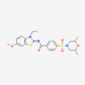 molecular formula C23H27N3O5S2 B2421301 (Z)-4-((2,6-二甲基吗啉)磺酰基)-N-(3-乙基-6-甲氧基苯并[d]噻唑-2(3H)-亚甲基)苯甲酰胺 CAS No. 850909-70-5