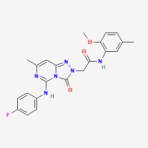 molecular formula C22H21FN6O3 B2421303 2-[5-(4-fluoroanilino)-7-methyl-3-oxo[1,2,4]triazolo[4,3-c]pyrimidin-2(3H)-yl]-N~1~-(2-methoxy-5-methylphenyl)acetamide CAS No. 1251574-10-3