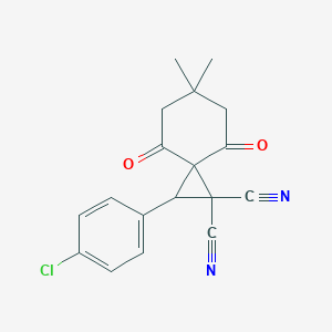 molecular formula C18H15ClN2O2 B2421306 2-(4-氯苯基)-6,6-二甲基-4,8-二氧代螺[2.5]辛烷-1,1-二腈 CAS No. 477890-29-2