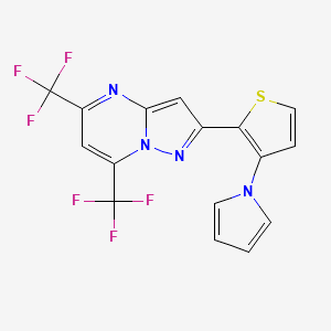 molecular formula C16H8F6N4S B2421316 2-[3-(1H-pyrrol-1-yl)-2-thienyl]-5,7-bis(trifluoromethyl)pyrazolo[1,5-a]pyrimidine CAS No. 439109-45-2