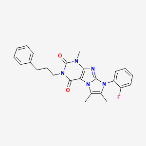 molecular formula C25H24FN5O2 B2421334 8-(2-Fluorophenyl)-1,6,7-trimethyl-3-(3-phenylpropyl)-1,3,5-trihydro-4-imidazo lino[1,2-h]purine-2,4-dione CAS No. 899727-30-1