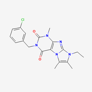 molecular formula C19H20ClN5O2 B2421362 2-[(3-Chlorophenyl)methyl]-6-ethyl-4,7,8-trimethylpurino[7,8-a]imidazole-1,3-dione CAS No. 878412-64-7