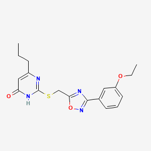 molecular formula C18H20N4O3S B2421365 2-(((3-(3-ethoxyphenyl)-1,2,4-oxadiazol-5-yl)methyl)thio)-6-propylpyrimidin-4(3H)-one CAS No. 1226428-25-6