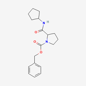 molecular formula C18H24N2O3 B2421375 2-Cyclopentylcarbamoyl-pyrrolidine-1-carboxylic acid benzyl ester CAS No. 499191-90-1