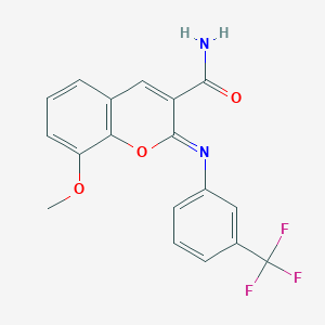 molecular formula C18H13F3N2O3 B2421377 (2Z)-8-甲氧基-2-{[3-(三氟甲基)苯基]亚氨基}-2H-色烯-3-甲酰胺 CAS No. 325857-00-9