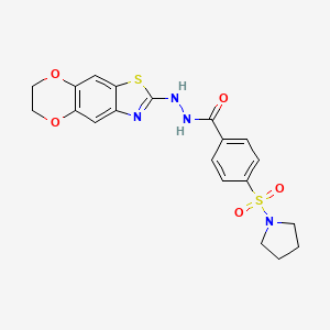 molecular formula C20H20N4O5S2 B2421378 N'-(6,7-二氢-[1,4]二氧杂环[2',3':4,5]苯并[1,2-d]噻唑-2-基)-4-(吡咯烷-1-基磺酰基)苯甲酰肼 CAS No. 851988-66-4