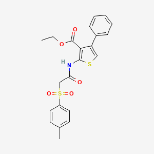 molecular formula C22H21NO5S2 B2421381 Ethyl 4-phenyl-2-(2-tosylacetamido)thiophene-3-carboxylate CAS No. 726159-98-4