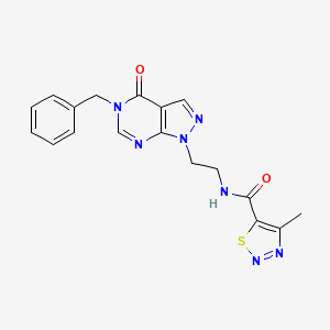 molecular formula C18H17N7O2S B2421387 N-(2-(5-benzyl-4-oxo-4,5-dihydro-1H-pyrazolo[3,4-d]pyrimidin-1-yl)ethyl)-4-methyl-1,2,3-thiadiazole-5-carboxamide CAS No. 1207051-40-8