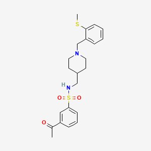 molecular formula C22H28N2O3S2 B2421396 3-乙酰基-N-((1-(2-(甲硫基)苄基)哌啶-4-基)甲基)苯磺酰胺 CAS No. 1235152-26-7