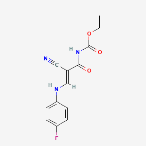 molecular formula C13H12FN3O3 B2421417 ethyl N-[(E)-2-cyano-3-(4-fluoroanilino)-2-propenoyl]carbamate CAS No. 77324-32-4
