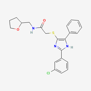 molecular formula C22H22ClN3O2S B2421421 2-((2-(3-chlorophenyl)-5-phenyl-1H-imidazol-4-yl)thio)-N-((tetrahydrofuran-2-yl)methyl)acetamide CAS No. 901231-70-7