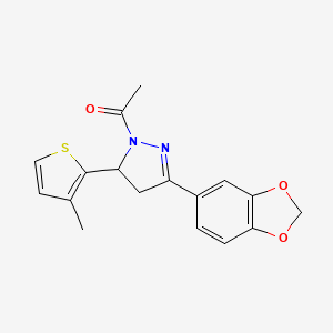 molecular formula C17H16N2O3S B2421435 1-(3-(benzo[d][1,3]dioxol-5-yl)-5-(3-methylthiophen-2-yl)-4,5-dihydro-1H-pyrazol-1-yl)ethanone CAS No. 946201-75-8