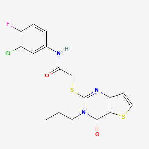 molecular formula C17H15ClFN3O2S2 B2421458 N-(3-chloro-4-fluorophenyl)-2-({4-oxo-3-propyl-3H,4H-thieno[3,2-d]pyrimidin-2-yl}sulfanyl)acetamide CAS No. 1252923-48-0