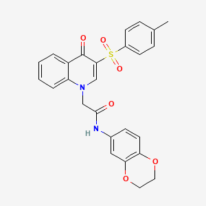 molecular formula C26H22N2O6S B2421475 N-(2,3-dihydrobenzo[b][1,4]dioxin-6-yl)-2-(4-oxo-3-tosylquinolin-1(4H)-yl)acetamide CAS No. 866813-38-9
