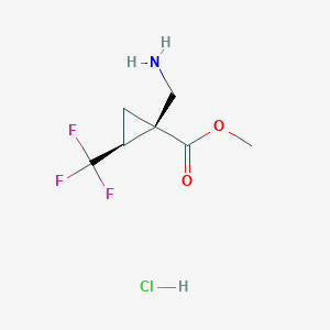 molecular formula C7H11ClF3NO2 B2421487 Methyl (1S,2S)-1-(aminomethyl)-2-(trifluoromethyl)cyclopropane-1-carboxylate;hydrochloride CAS No. 2287238-32-6