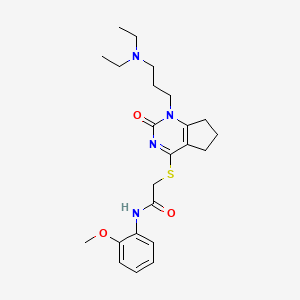 molecular formula C23H32N4O3S B2421503 2-((1-(3-(diethylamino)propyl)-2-oxo-2,5,6,7-tetrahydro-1H-cyclopenta[d]pyrimidin-4-yl)thio)-N-(2-methoxyphenyl)acetamide CAS No. 898434-60-1