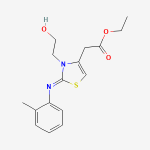molecular formula C16H20N2O3S B2421515 (Z)-乙基2-(3-(2-羟乙基)-2-(邻甲苯亚氨基)-2,3-二氢噻唑-4-基)乙酸酯 CAS No. 905778-33-8