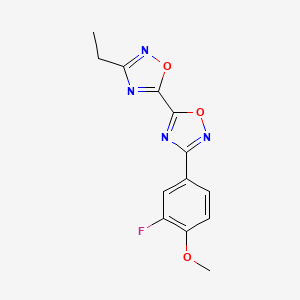 molecular formula C13H11FN4O3 B2421540 3-Ethyl-3'-(3-fluoro-4-methoxyphenyl)-5,5'-bi-1,2,4-oxadiazole CAS No. 1775551-98-8