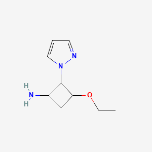 molecular formula C9H15N3O B2421542 3-乙氧基-2-(1H-吡唑-1-基)环丁-1-胺 CAS No. 1820649-67-9