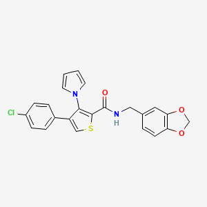 molecular formula C23H17ClN2O3S B2421568 N-(1,3-benzodioxol-5-ylmethyl)-4-(4-chlorophenyl)-3-(1H-pyrrol-1-yl)thiophene-2-carboxamide CAS No. 1291862-01-5