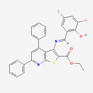 (E)-ethyl 3-((2-hydroxy-3,5-diiodobenzylidene)amino)-4,6-diphenylthieno[2,3-b]pyridine-2-carboxylate