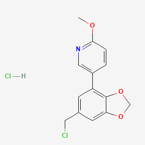 molecular formula C14H13Cl2NO3 B2421586 5-[6-(氯甲基)-1,3-苯并二氧杂环-4-基]-2-甲氧基吡啶；盐酸盐 CAS No. 2031268-97-8